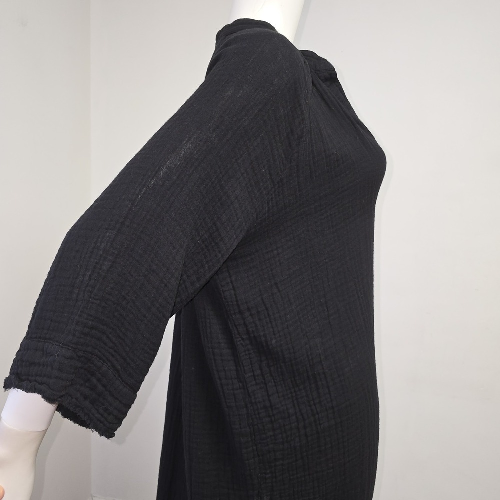 Cloth & Stone Gauze Dress Cover-Up 3/4 Sleeve Black V-Neck Size S Womens Relaxed - Picture 5 of 10
